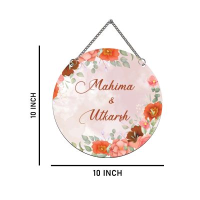 Personalized Floral Theme Wall Hanging Custom with Name   Wedding, Anniversary & Housewarming Gift   Bedroom, Living Room & Home Main Door Decor
